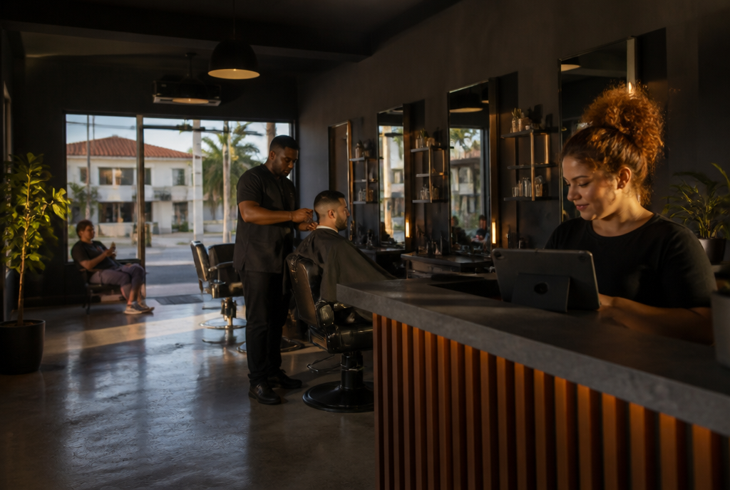 Illustrative barbershops business scene