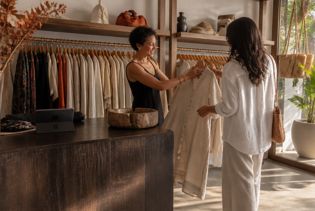 Illustrative clothing stores business scene